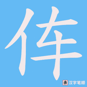 《伡》的笔顺动画写字动画演示