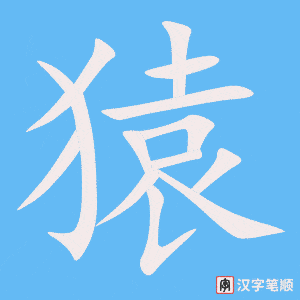 《猿》的笔顺动画写字动画演示