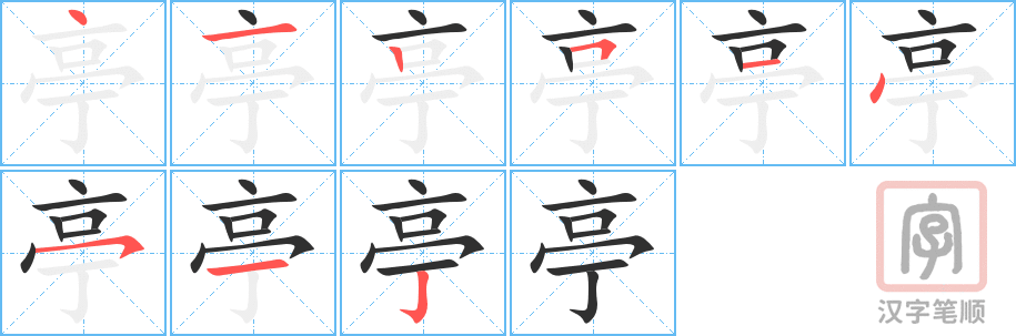 《亭》的笔顺分步演示（一笔一画写字）