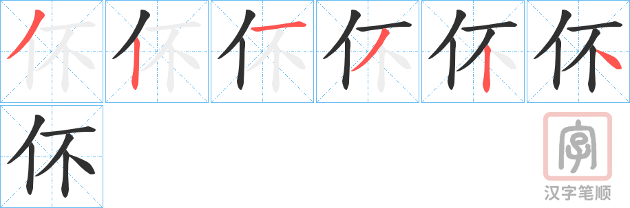 《伓》的笔顺分步演示（一笔一画写字）