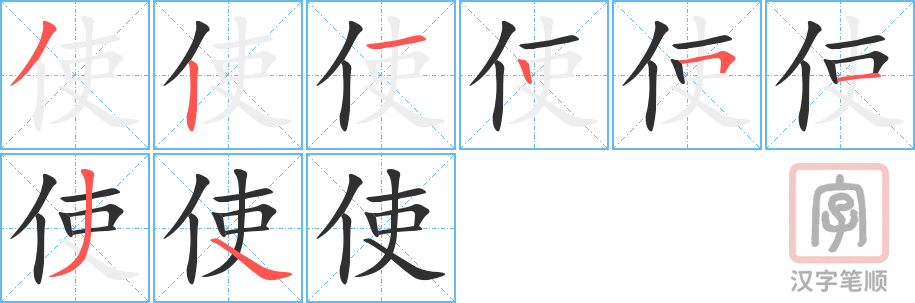 《使》的笔顺分步演示（一笔一画写字）