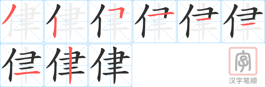《侓》的笔顺分步演示（一笔一画写字）