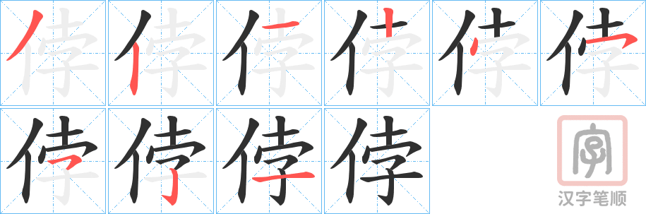 《侼》的笔顺分步演示（一笔一画写字）