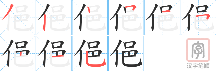 《俋》的笔顺分步演示（一笔一画写字）