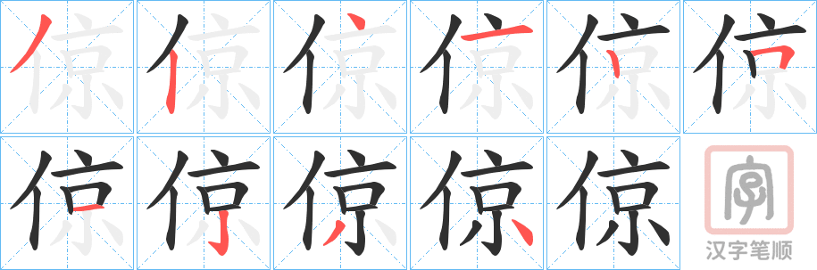 《倞》的笔顺分步演示（一笔一画写字）