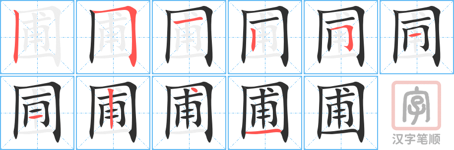 《圃》的笔顺分步演示（一笔一画写字）