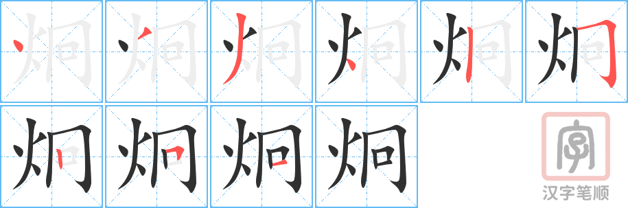 《炯》的笔顺分步演示（一笔一画写字）
