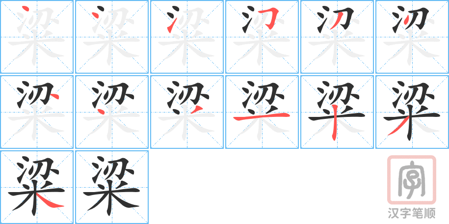 《粱》的笔顺分步演示（一笔一画写字）