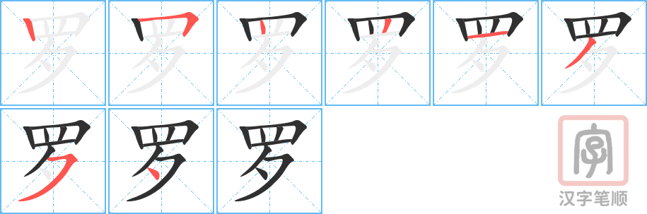 《罗》的笔顺分步演示（一笔一画写字）