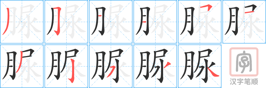 《脲》的笔顺分步演示（一笔一画写字）