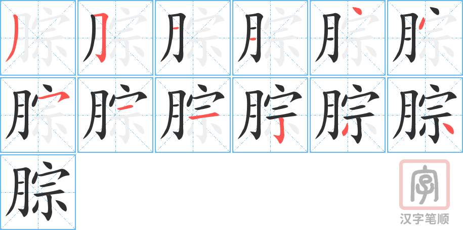 《腙》的笔顺分步演示（一笔一画写字）