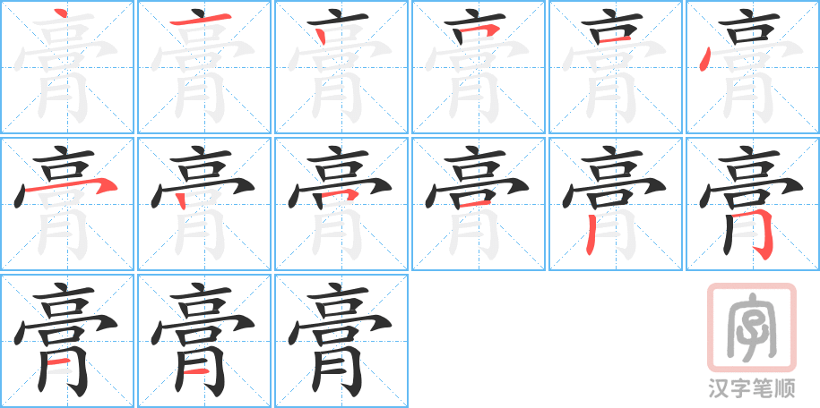 《膏》的笔顺分步演示（一笔一画写字）