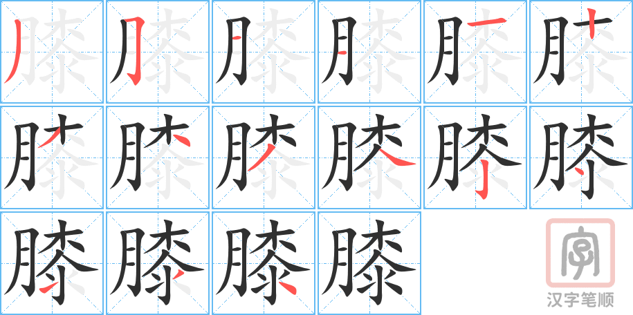 《膝》的笔顺分步演示（一笔一画写字）