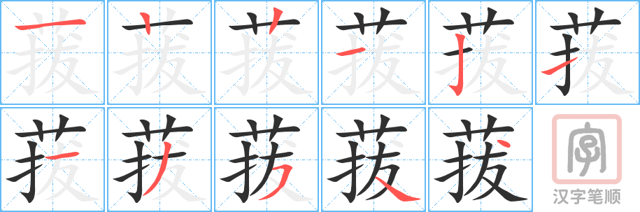 《菝》的笔顺分步演示（一笔一画写字）