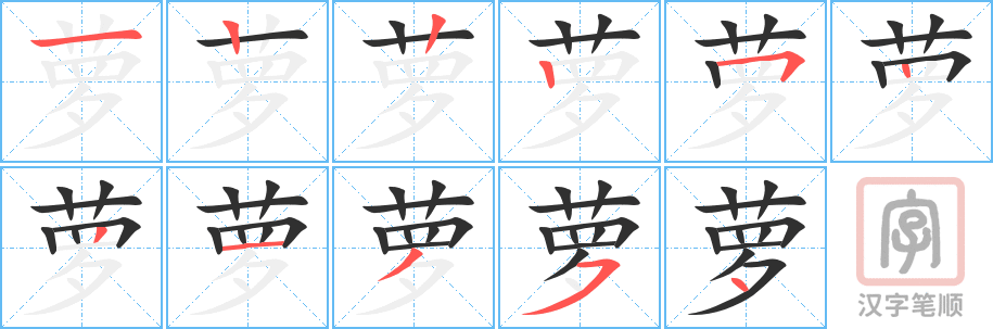 《萝》的笔顺分步演示（一笔一画写字）
