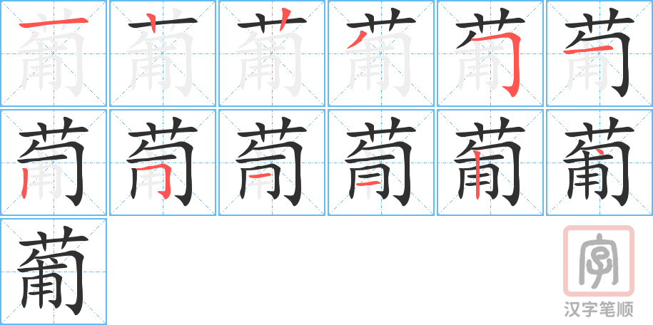 《葡》的笔顺分步演示（一笔一画写字）