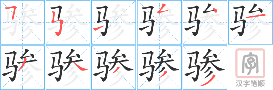 《骖》的笔顺分步演示（一笔一画写字）