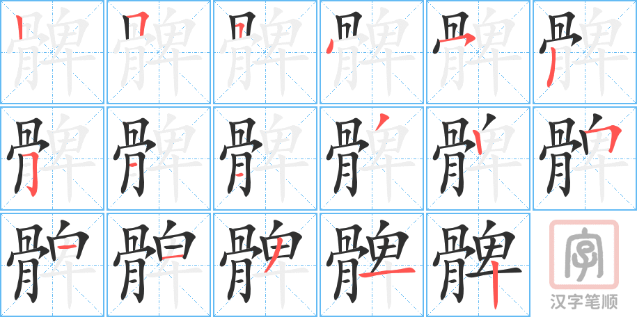 《髀》的笔顺分步演示（一笔一画写字）