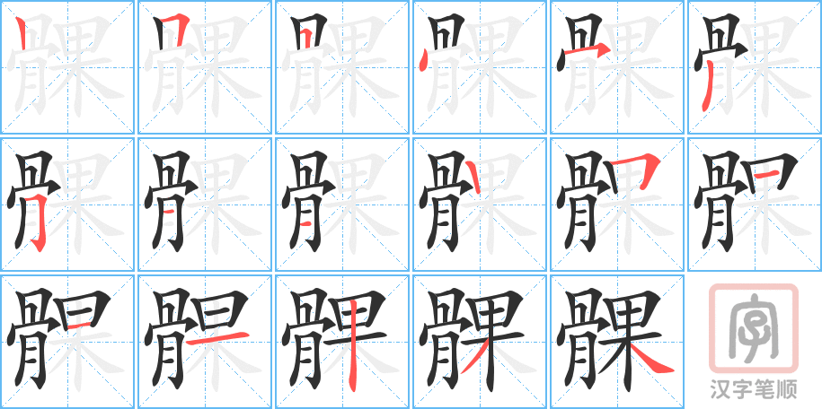 《髁》的笔顺分步演示（一笔一画写字）