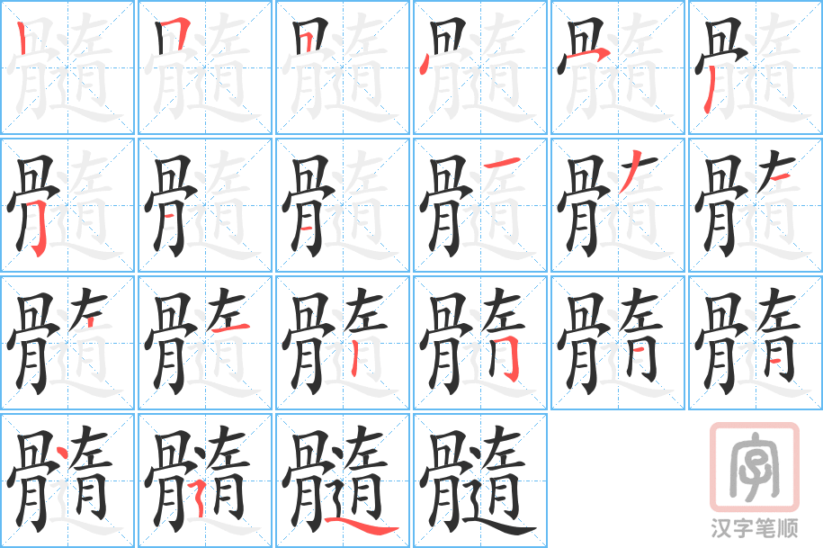 《髓》的笔顺分步演示（一笔一画写字）